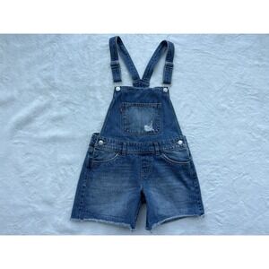 Levis Girls Shorts Shortall 12 Reg Denim Blue Distressed Bib Overalls Cuffed